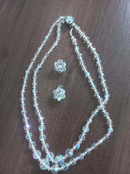 Naszyjnik i klipsy czeskie kryształki vintage