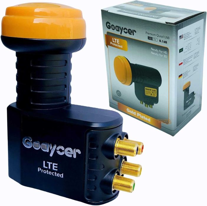 Супутниковий конвертер Goaycer, чотириканальний цифровий HD 4K LNB-конвертер з LTE-фільтром, позолоченими роз'ємами