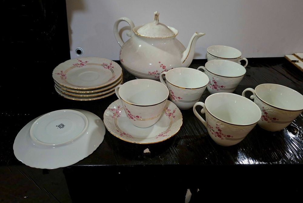 Serviço de Chá de Porcelana SPAL Clássico rosa e dourado