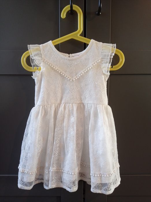 Sukieneczka, sukienka, biała, elegancka, krótki rękaw, chrzest, r. 86