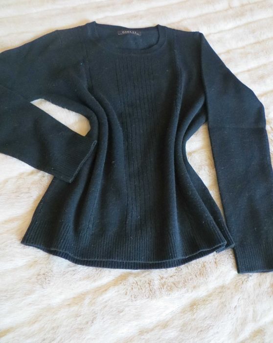 Camisola malha trabalhada à frente, preta, Manga comprida - Tam. M