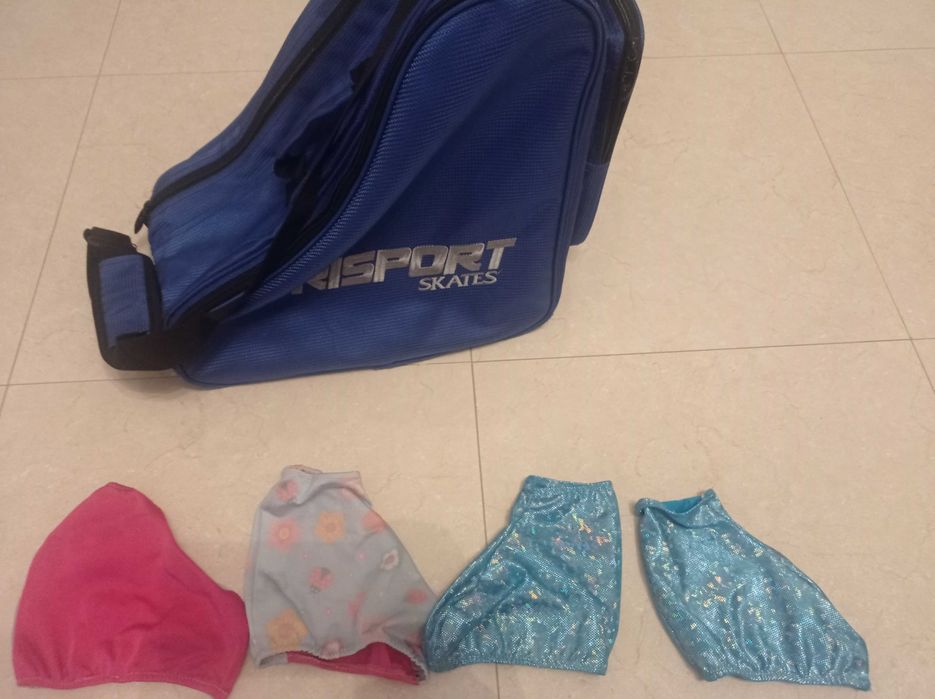 Artigos de patinagem em excelente estado (vestido + protetores + saco)