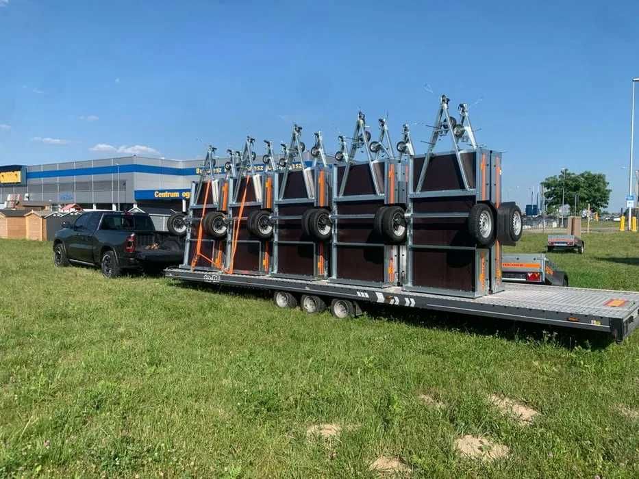 Wynajem przyczep Przyczepy   5 m pod busa 8,5 m dłużyca na 2 auta