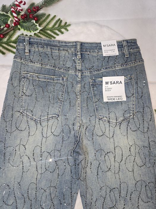 Zjawiskowe Jeansy szwedy Biżuteryjne Cyrkonie błyszczące kryształki lu