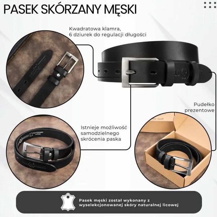 Pasek męski skórzany Paolo Peruzzi czarny 100 cm
