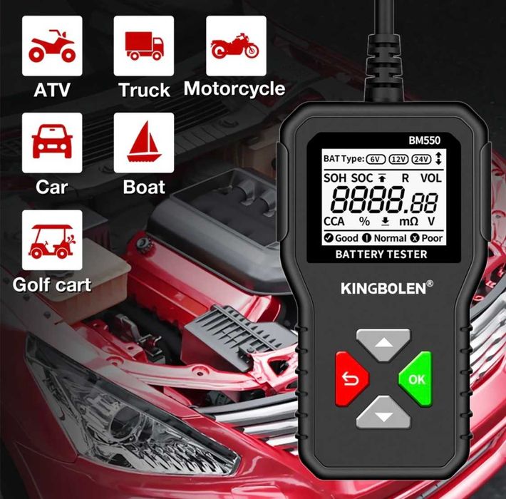 Тестер АКБ/аккумуляторов KINGBOLEN BM550 6В/12В/24В 100-2000 CCA
