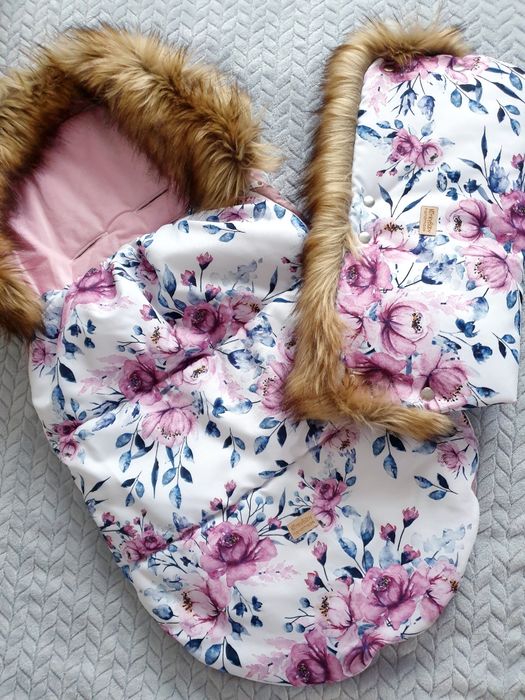 Śpiwór jesień-zima Kwiaty rozmiar S velvet 50x85 futerko + rękawica