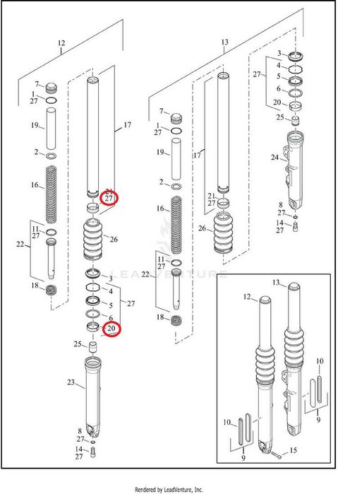 Слайдери-бушинги вилки для мотоцикла Harley-Davidson