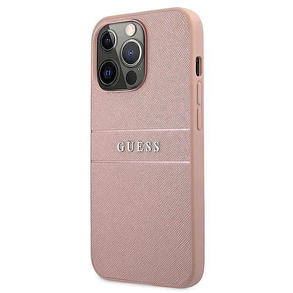 Etui Guess Saffiano Stripe na iPhone 13 Pro Max - różowe