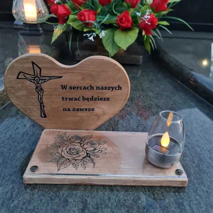 Personalizowany solarny znicz led statuetka na cmentarz grób duża RÓŻA