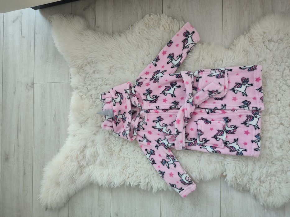 Дитячий халат для дівчинки з капюшоном (єдиноріг), розмір 68-92 теплий