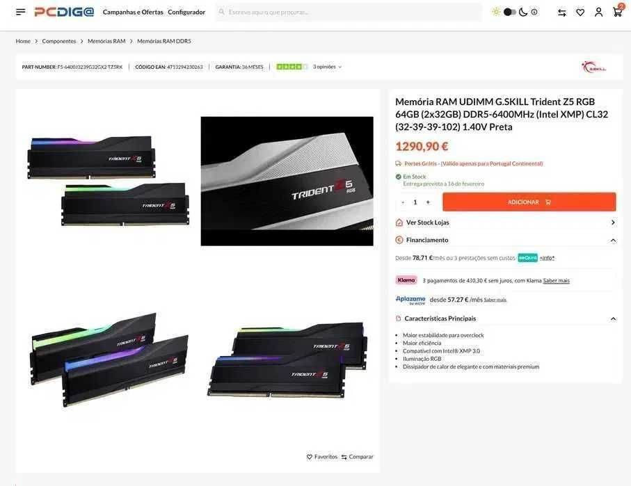 G.SKILL Trident Z5 RGB 64GB (2x32GB) DDR5-6400MHz