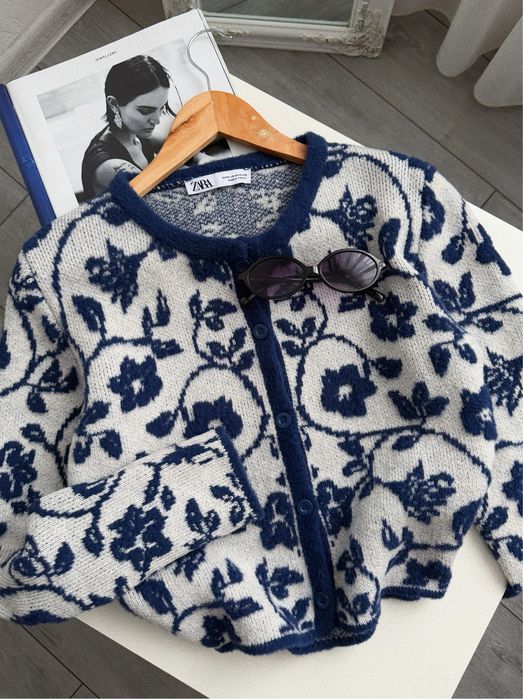 Теплый шерстяной жаккардовый кардиган zara • кофта • свитер