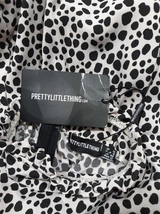 Nowa sukienka PrettyLittleThing 40,L falbana wzór cętki