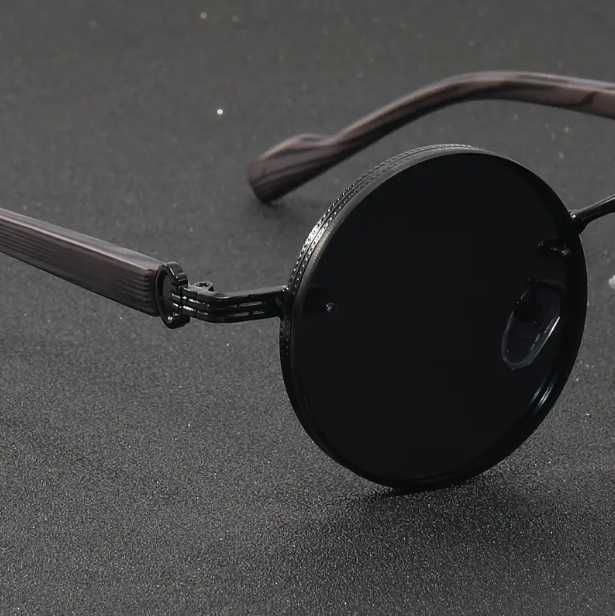 Солнцезащитные круглые очки в стиле ретро с деревянными дужками