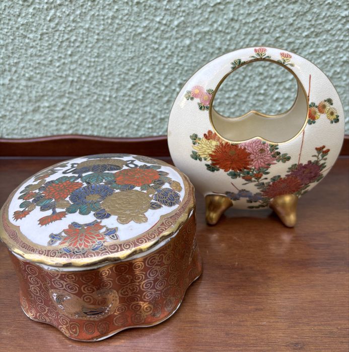 Caixa e Cesto Porcelana Chinesa dourada
