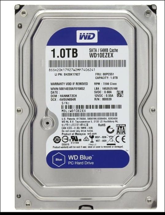 Western Digital Blue 1TB 7200rpm 64MB WD10EZEX 3.5 SATA III стан новий