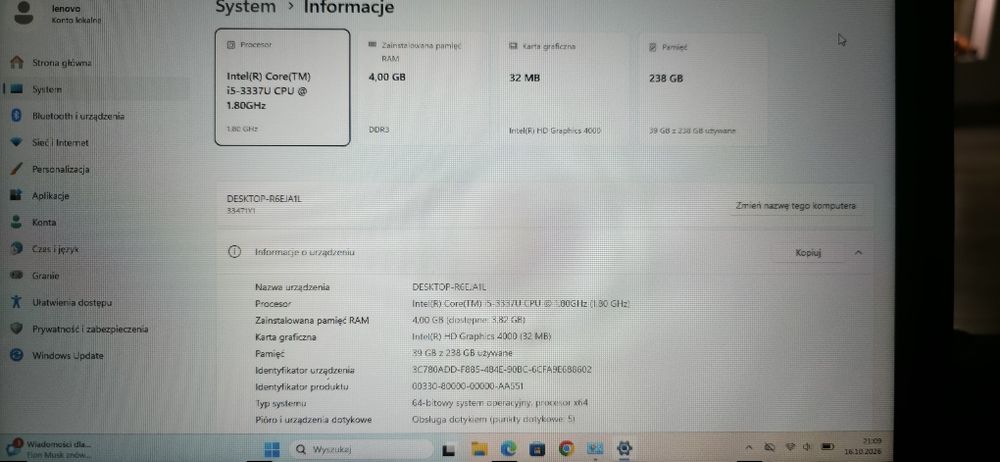 Lenovo ThinkPad  s230u dysk SSD