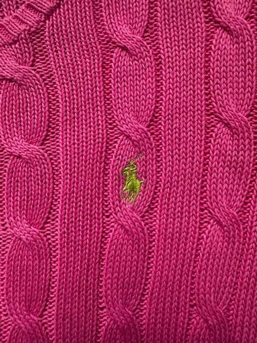 Różowy sweter warkocz Polo Ralph Lauren damski cable knit klasyk