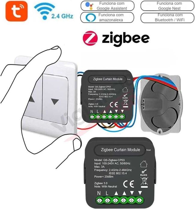 Interruptor Cortinas/Estores QS-Zigbee-CP03 | Sistema Tuya - NOVO