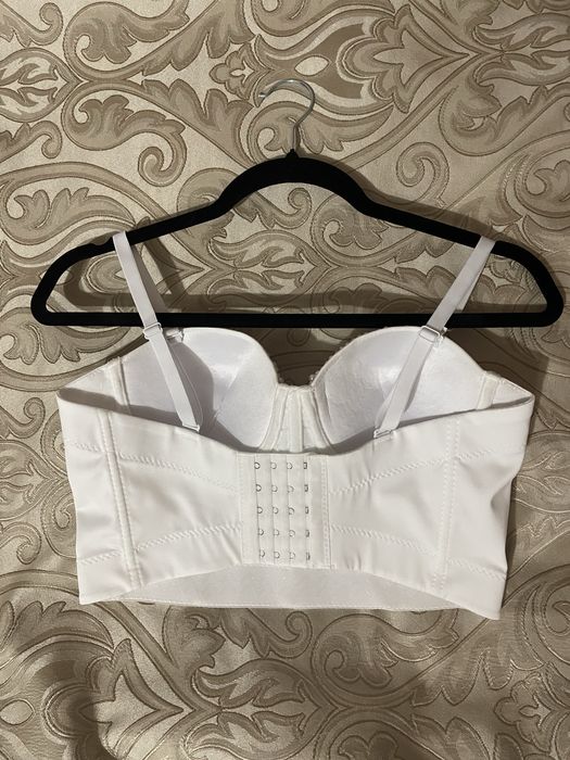 Білий корсетний топ розшитий перлинками