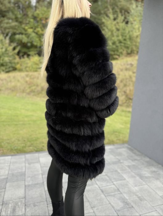 Futro z lisa czarnego płaszcz nowe xs/s 3 w 1 naturalne kamizelka
