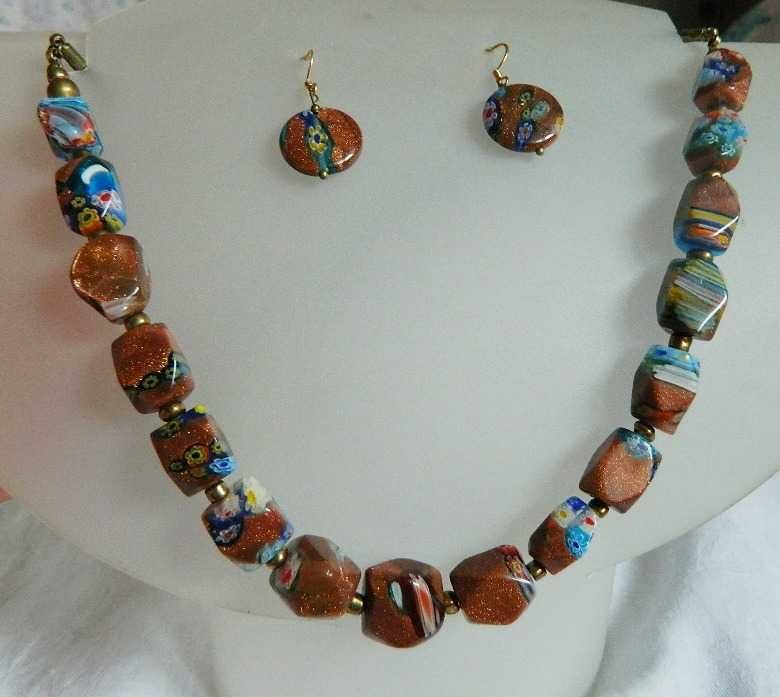 Piasek pustyni i Millefiori, oryginalny zestaw biżuterii