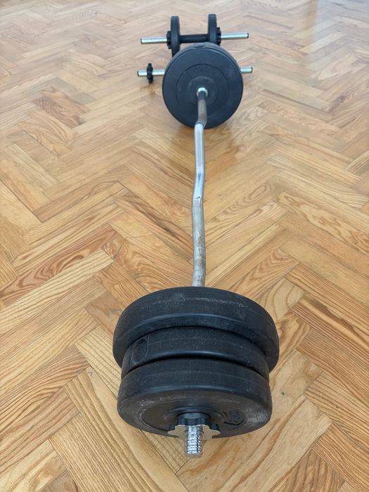Zestaw siłownia 32,5 kg + gryf łamany + 2 razy hantle