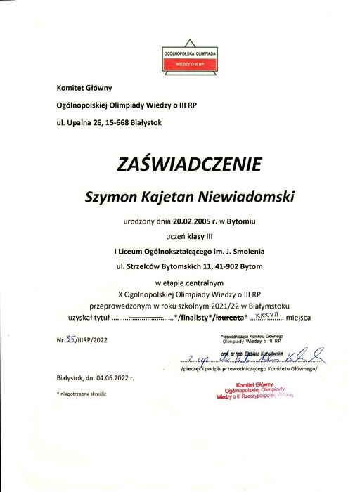 Korepetycje z Wiedzy o Społeczeństwie WOS - matura; olimpiada; liceum