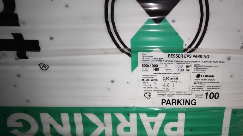 Styropian Dach/podłoga Parking EPS100 EPS200 60 paczek