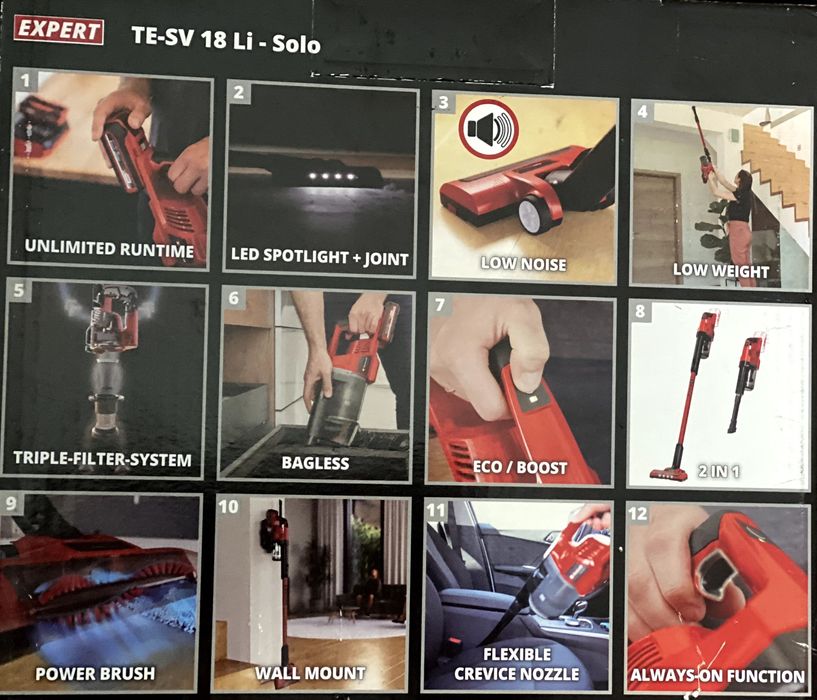 Aspirador Vertical 18V Einhell 2 em 1,inclui Carregador + Bateria Novo