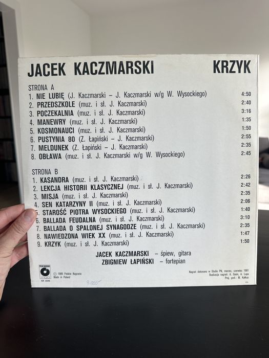 Jacek Kaczmarski - Krzyk 1989 muza winyl