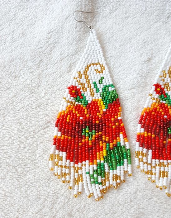 Duże kolczyki koralikowe boho etno bohemian mak kwiat róża floral