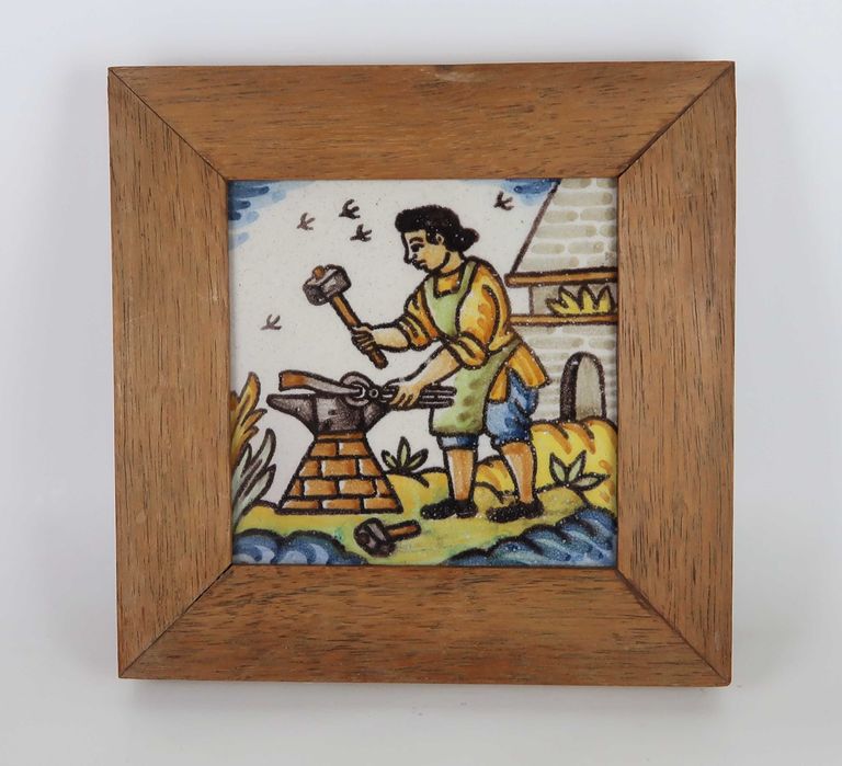 3 Azulejos emoldurados - J. Roig - Hand Painted - Barcelona