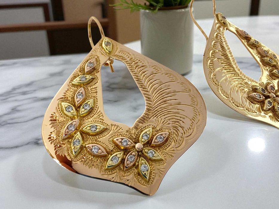 Kolczyki złote pr. 585 z cyrkoniami , 2 kolory złota, Lombard Gorzów