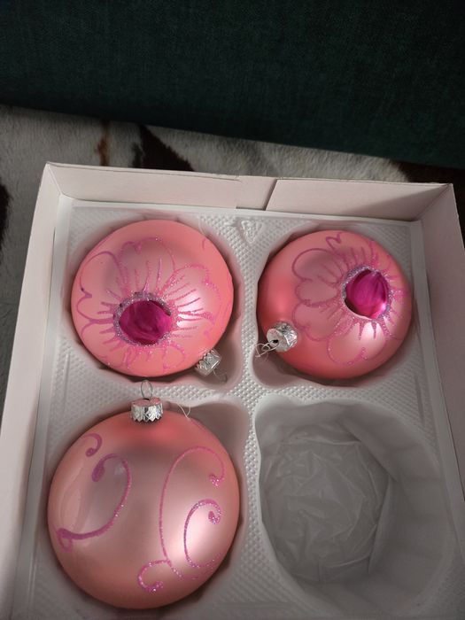 Bombki choinkowe szklane/różowe ok.8 cm.Produkt Polski.