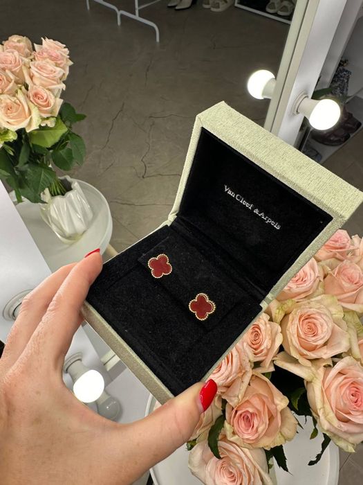 Сережки Van Cleef кульчикі пусети повний комплект бутика