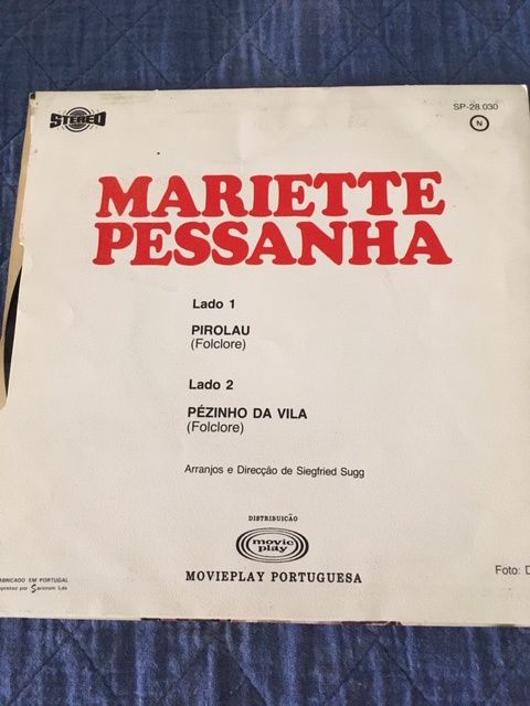 Disco vinil 45 rpm Mariette Pessanha