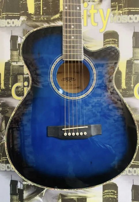 акустична гітара 4/4 металеві струни синя глянцева