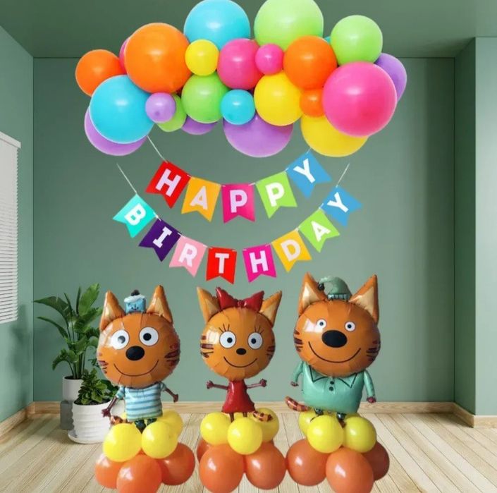 Фотозона три кота Карамелька Коржик Компот на день рождения гирлянда