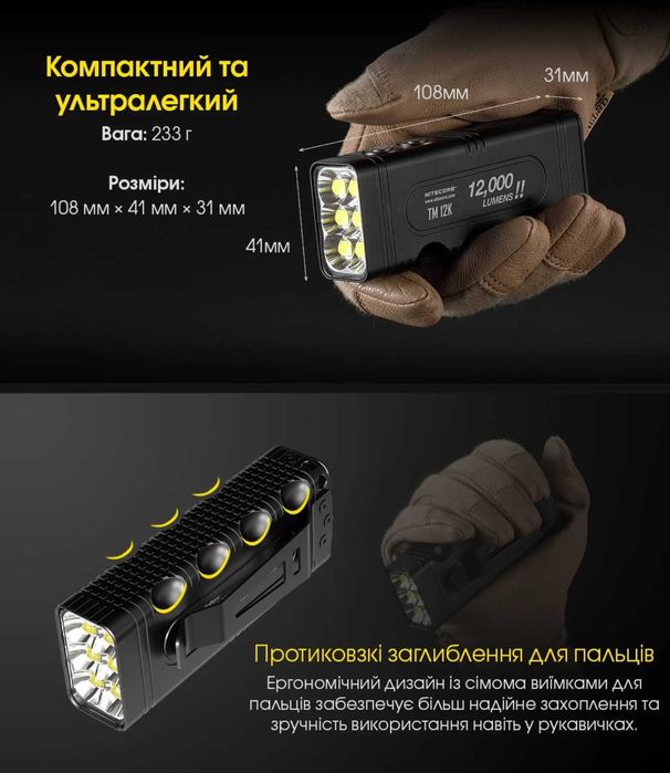 NITECORE TM12K Ліхтар Тактичний (12000 Люмен 250 Метрів - USB Type-C)