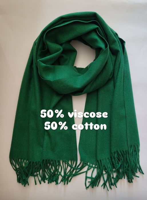 Szalik ciepły zielony NOWY wiskoza bawełna burgundowy