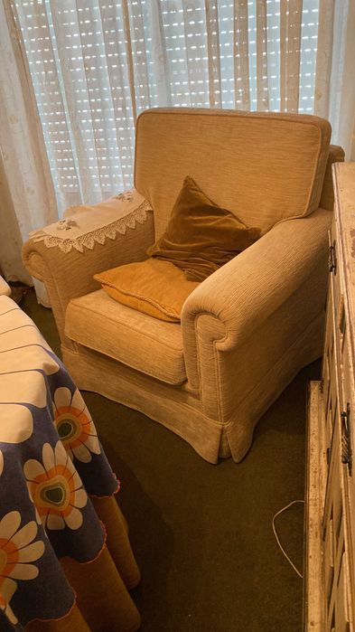 Conjunto de 3 sofás elegantes, tecido de flanela creme