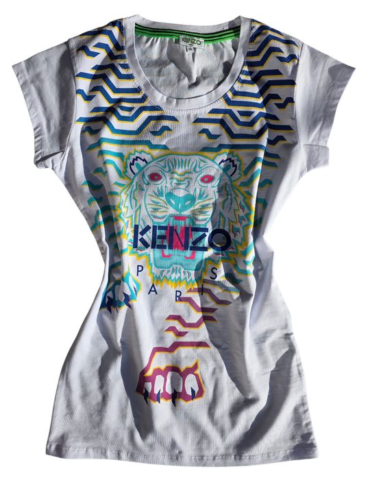 Damski T-shirt KENZO Paris – Kultowy Tiger Head Geometryczny