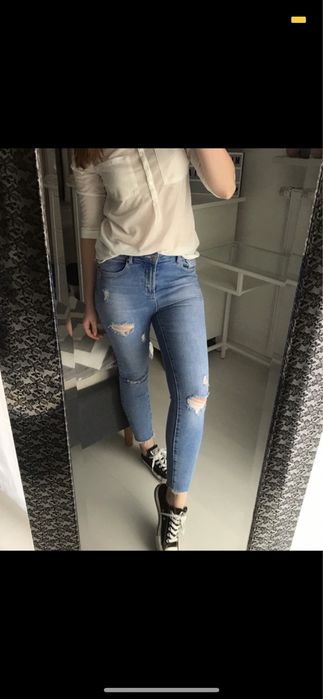 Jeansy spodnie New Look Jenna S M przetarcia wysoki stan