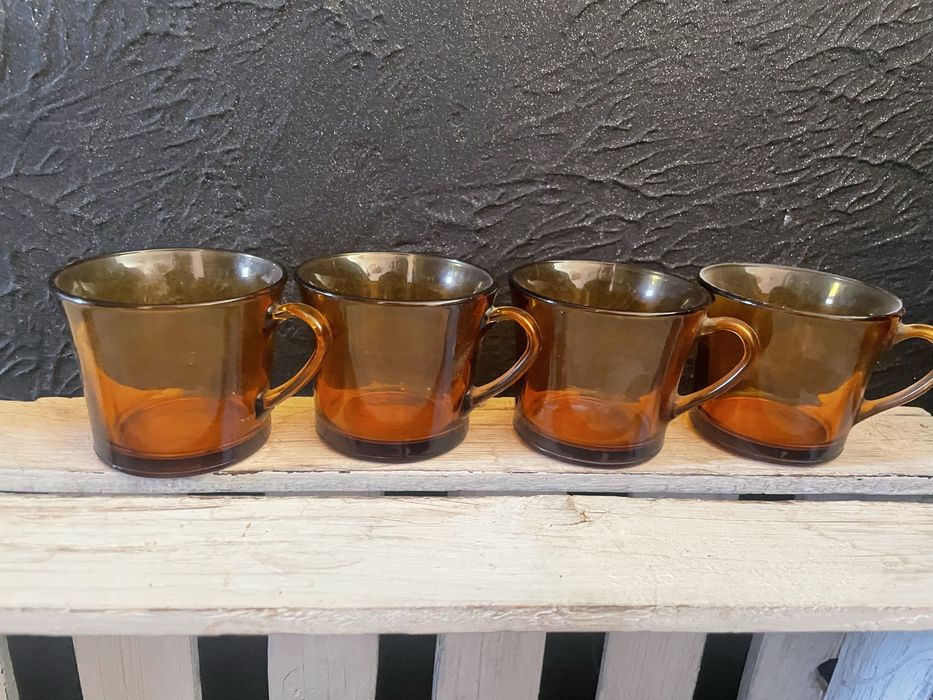 Filiżanki Duralex miodowe bursztynowe szklo retro vintage prl