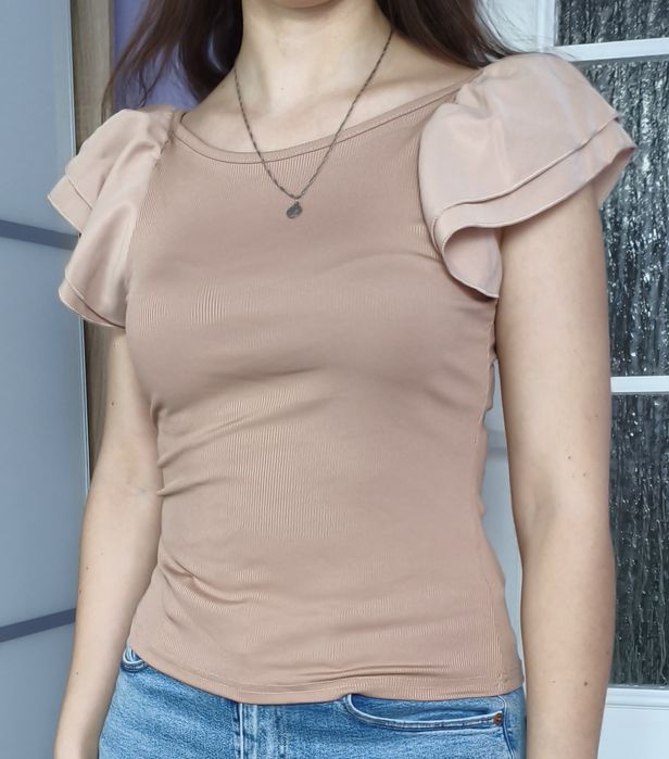 Bluzka z krótkim rękawem beżowa