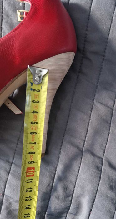 Prima moda, czerwone, seksowne, otwarte skórzane szpilki / eleganckie sandałki na szpilce, rozm. 38