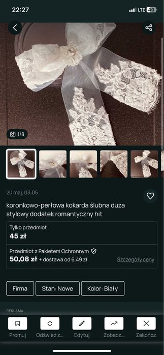 Kokarda slubna ozdoba koronkowa
