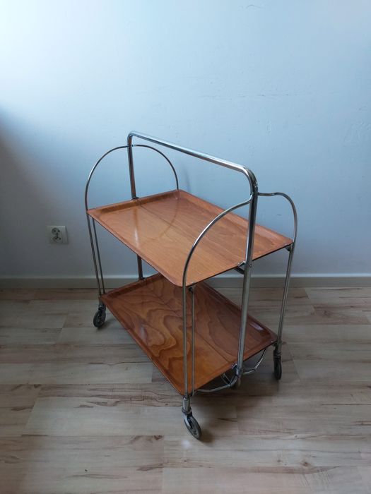 barek / wózek barowy GERLINOL model 14 Niemcy sklejka naturalna składany vintage proj. lata 70-te sygnowany